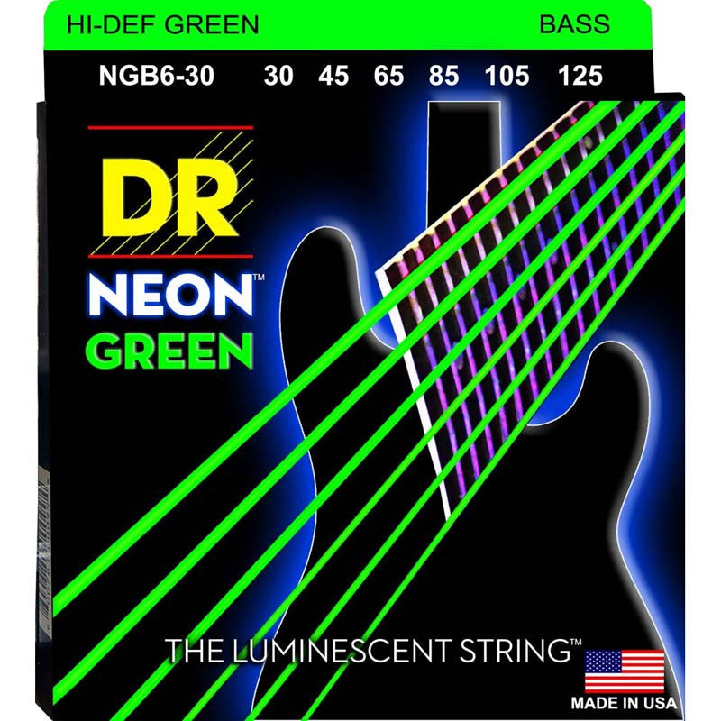 DR Hi-Def Neon Green K3 Coated Bass Guitar Strings NGB6-30 Med 6 String 30-125
