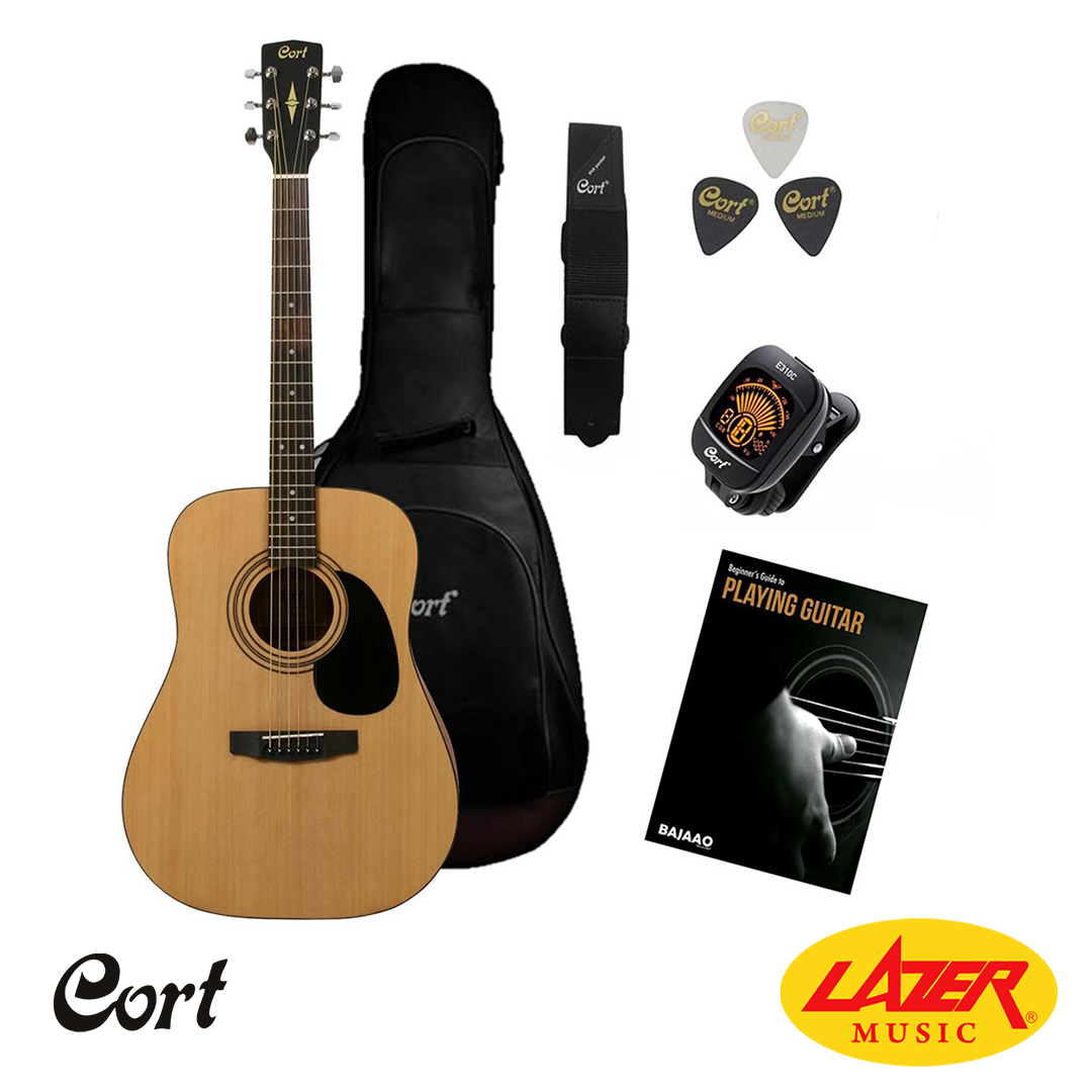 Cort CAP810 Trailblazer Pack AD810 Acoustic Guitar With Strap, Picks, and Gig Bag (Open Pore)