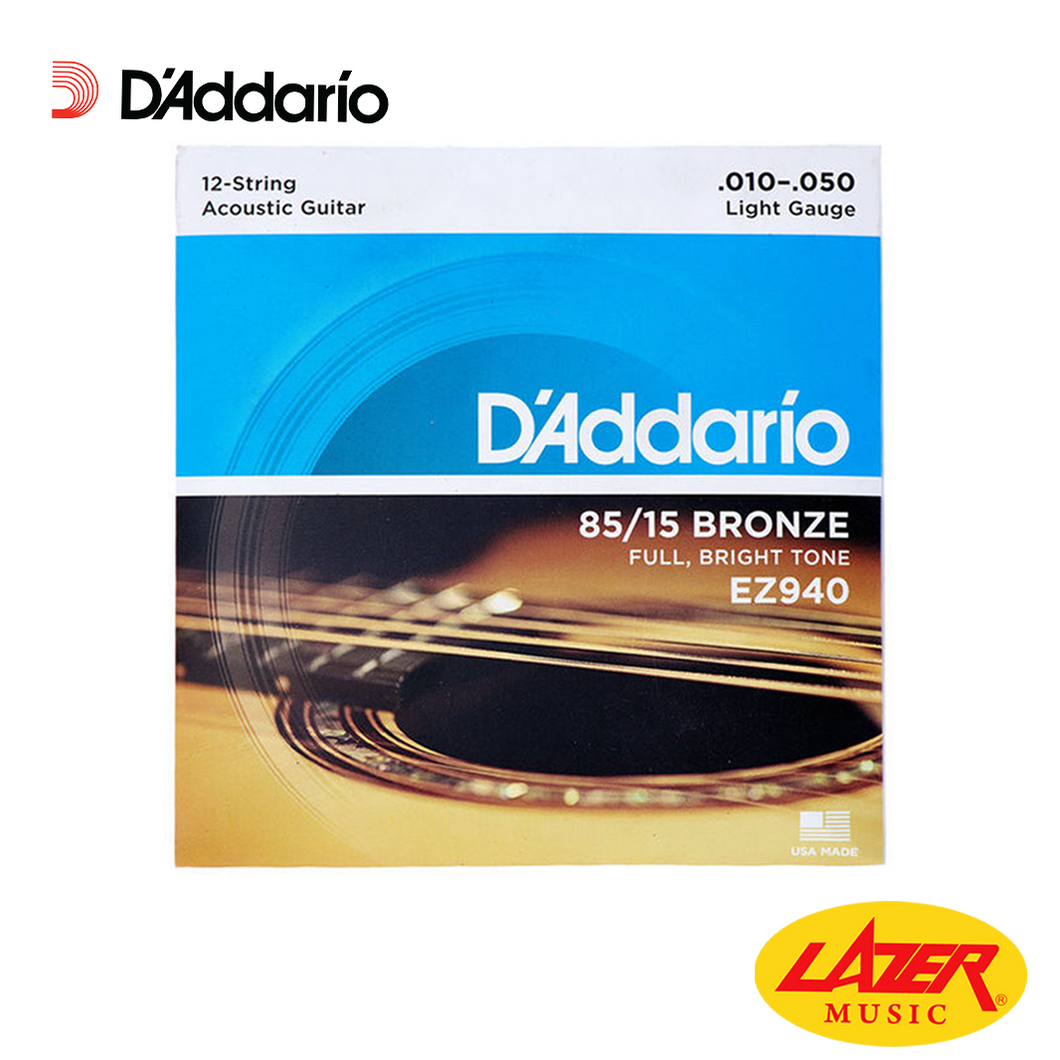 D'Addario EZ940 American Bronze Light Gauge 10-50 12-String Acoustic Guitar Strings