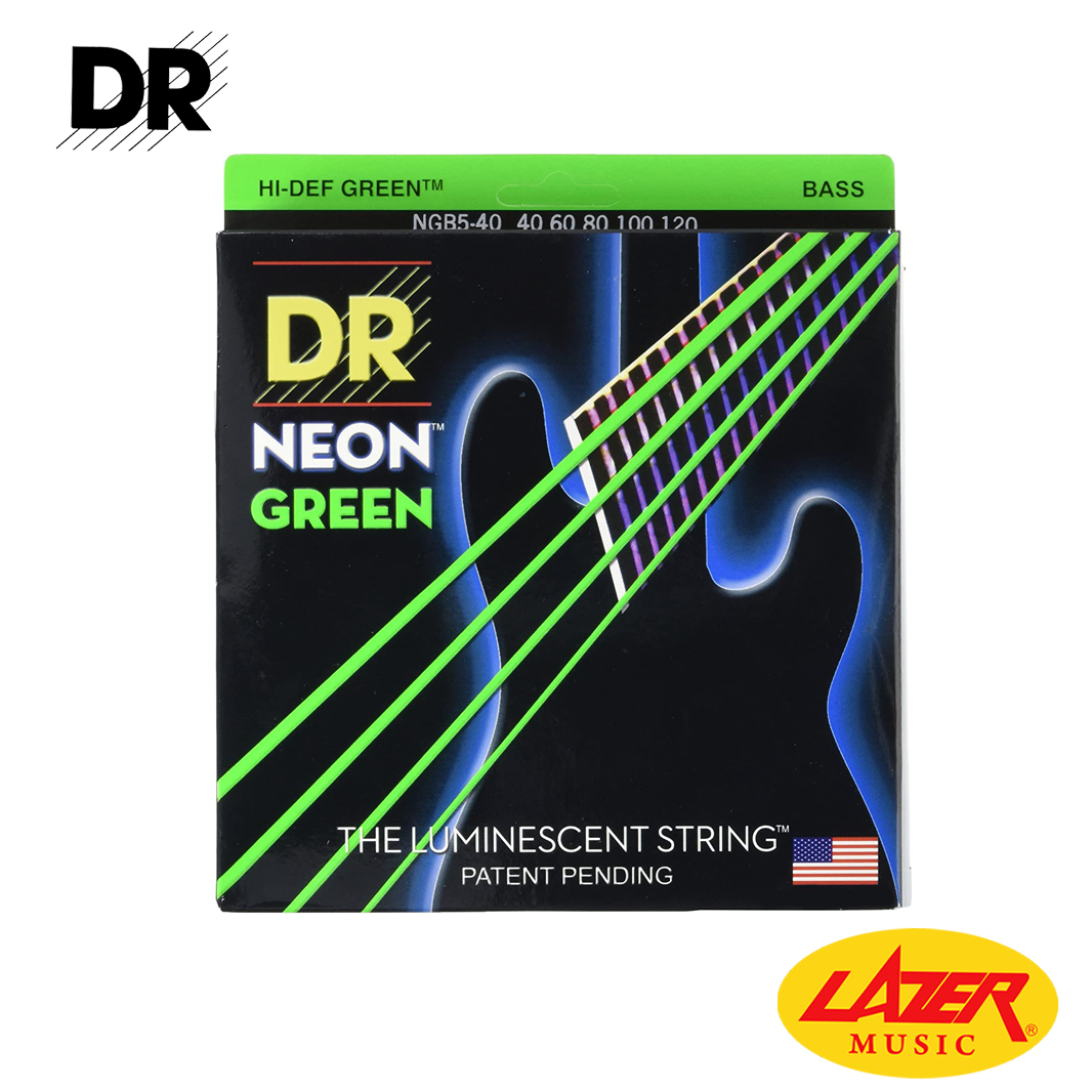 DR NGB5-40120 Neon Green Bass Lite 5 String 40-120